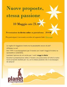 Lunedì 10 Maggio ore 21.00 Presentazione nuovi viaggi